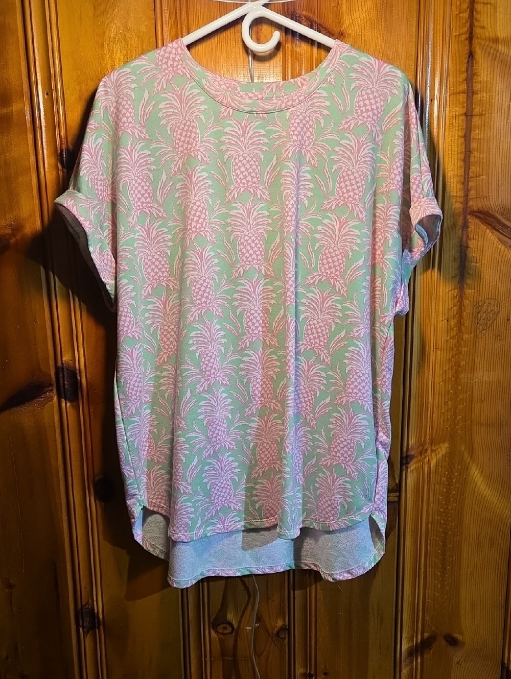 crown & ivy Pink Pineapple Print Top with Mint Base